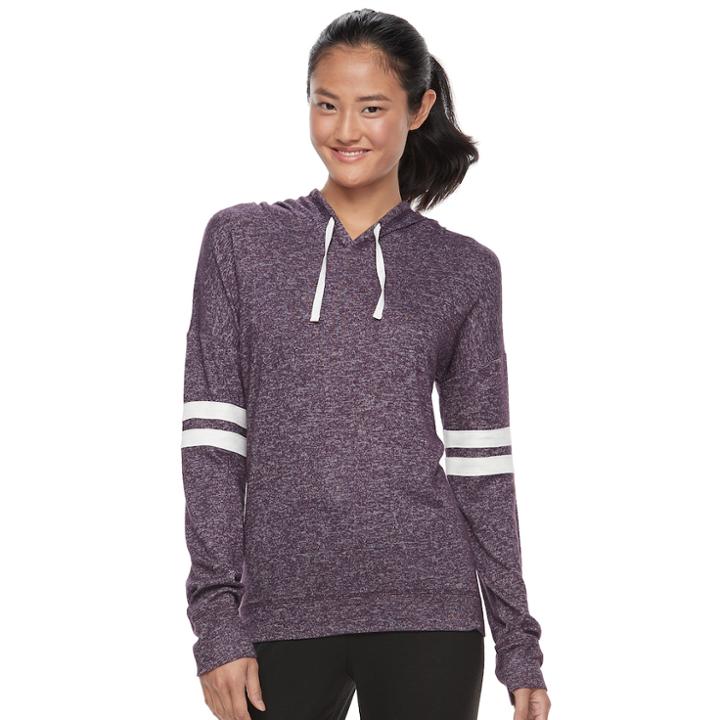 Juniors' So&reg; Striped Sleeve Hoodie, Teens, Size: Large, Drk Purple