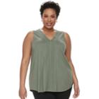Plus Size Croft & Barrow&reg; Pintuck Crochet-trim Tank, Women's, Size: 3xl, Med Green
