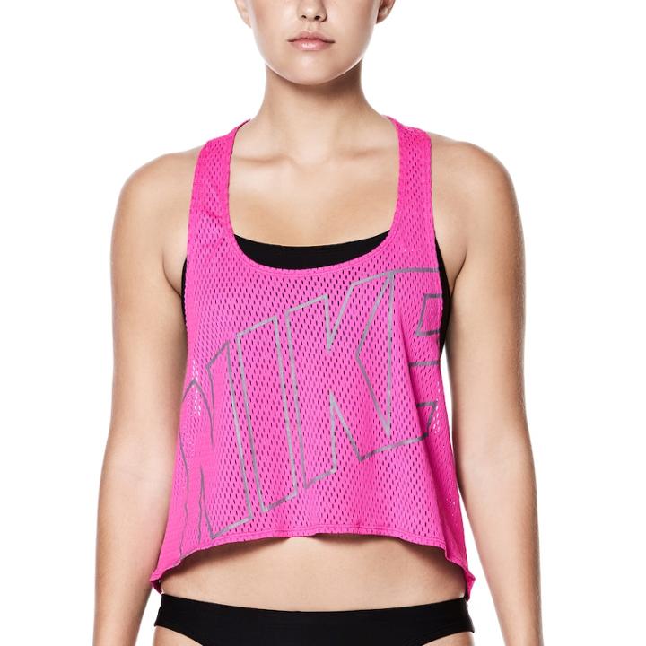 Women's Nike Performance Logo Swim Crop Top Cover-up, Size: Medium, Purple