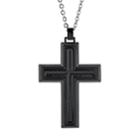 Lynx Black Ion-plated Stainless Steel Carbon Fiber Cross Pendant Necklace - Men, Size: 22