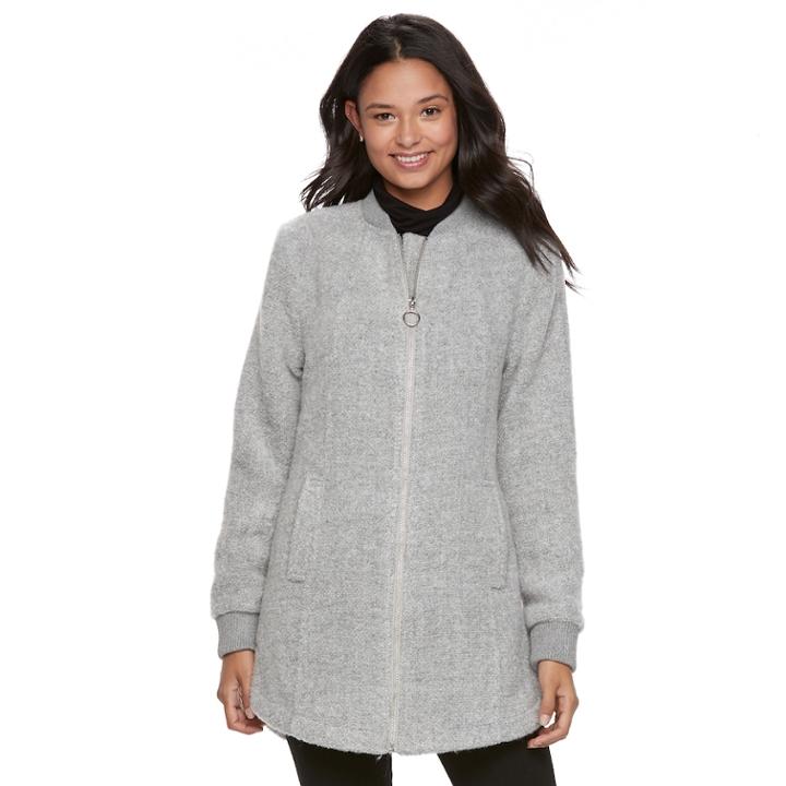 Juniors' Iz Byer Long Bomber Jacket, Teens, Size: Large, Light Grey
