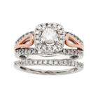 Two Tone 14k Gold Igl Certified 1 Carat T.w. Diamond Halo Engagement Ring Set, Women's, Size: 9, White
