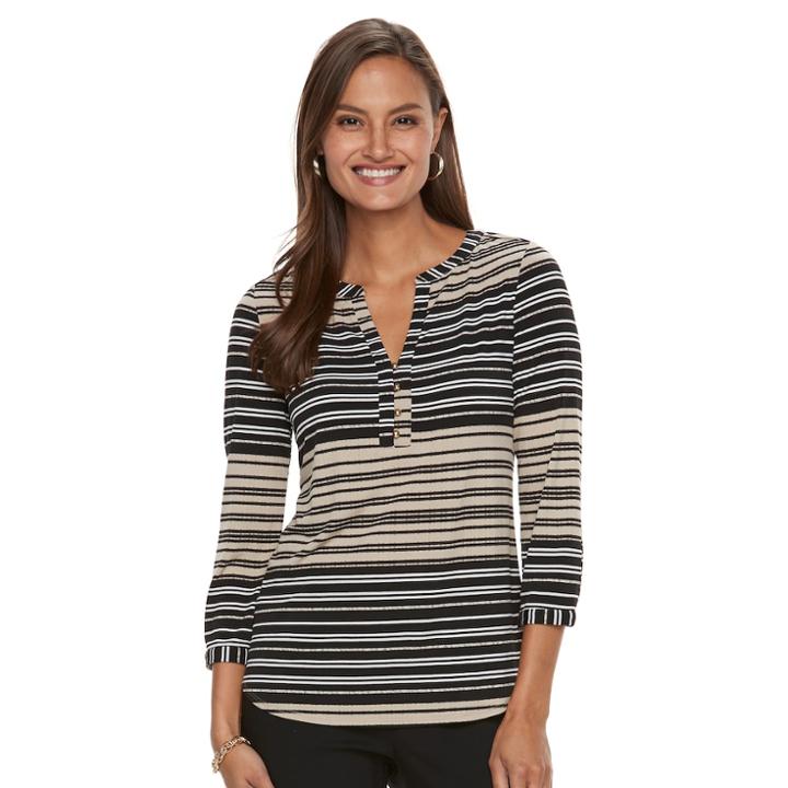 Women's Dana Buchman Knit Henley Top, Size: Large, Dark Beige