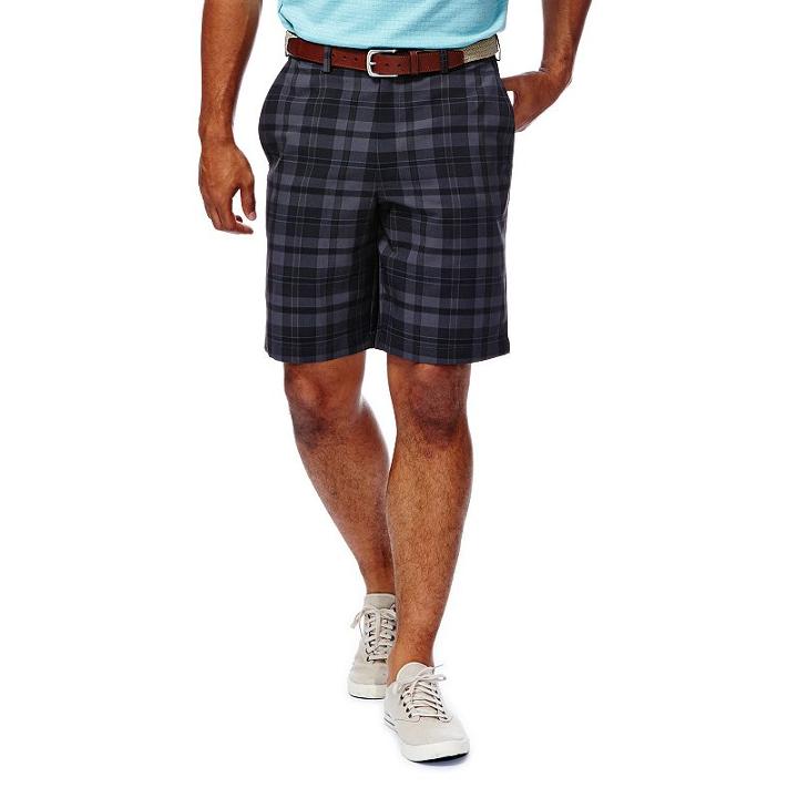 Men's Haggar® Cool 18® Flat-front Plaid Shorts, Size: 44, Grey