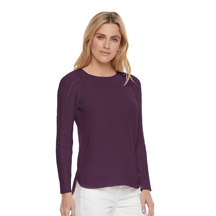 Women's Sonoma Goods For Life&trade; Pointelle Crewneck Sweater, Size: Medium, Drk Purple