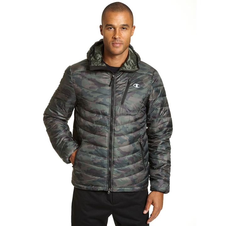 Men's Champion Insulated Hooded Puffer Jacket, Size: Medium, Med Green