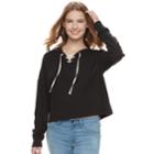 Juniors' So&reg; Cropped Lace-up Hoodie, Teens, Size: Large, Black