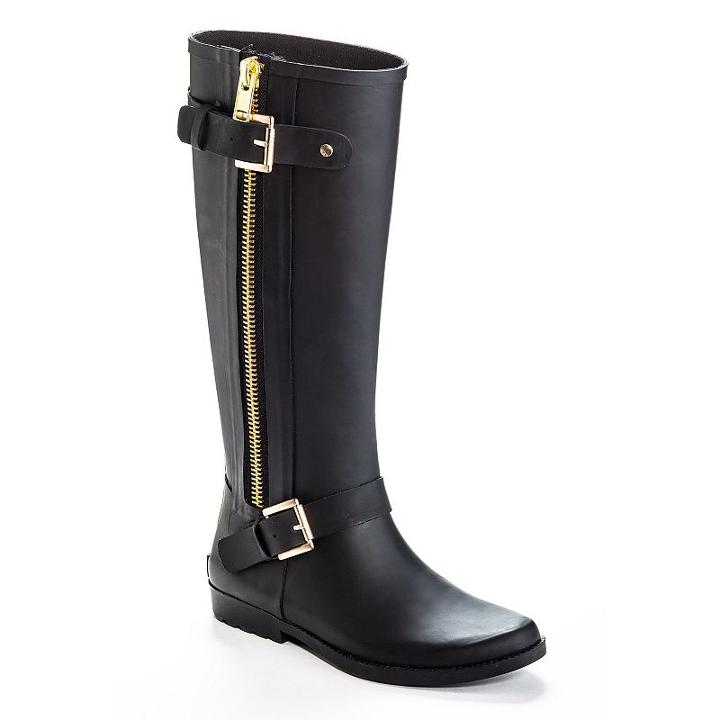 Henry Ferrera Bond Women's Water-resistant Zipper Rain Boots, Size: 6, Black
