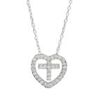 Cubic Zirconia Sterling Silver Heart & Cross Pendant Necklace, Women's, Grey