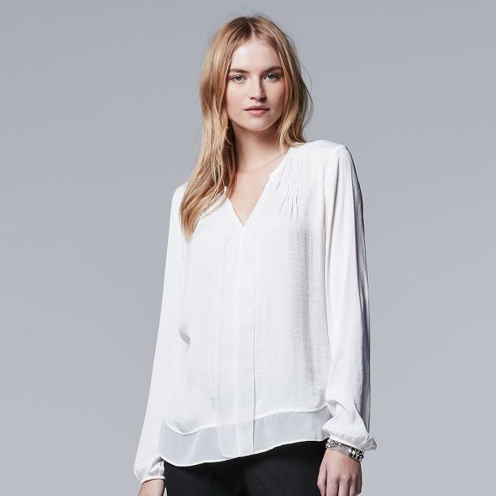 Women's Simply Vera Vera Wang Pintuck Top, Size: Large, White Oth