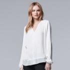 Women's Simply Vera Vera Wang Pintuck Top, Size: Large, White Oth
