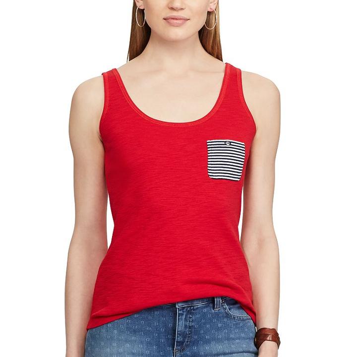 Women's Chaps Striped-pocket Tank, Size: Medium, Red