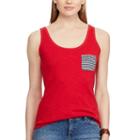 Women's Chaps Striped-pocket Tank, Size: Medium, Red