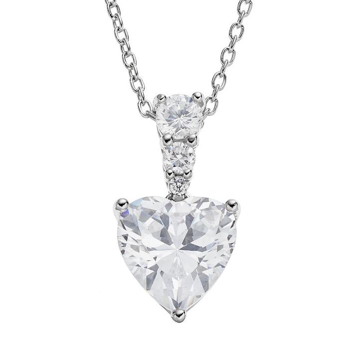 Cubic Zirconia Sterling Silver Heart Pendant Necklace, Women's, Size: 18, Grey