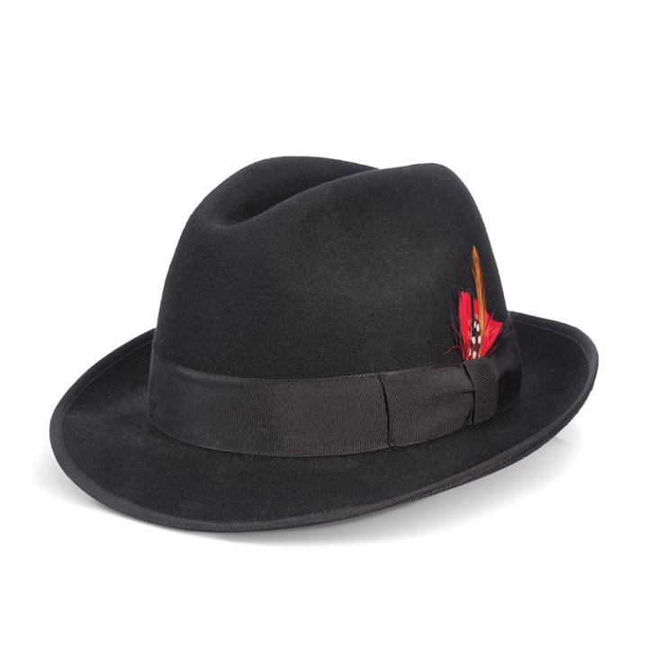 Men's Scala Wool Felt Fedora With Feather, Size: Medium, Black