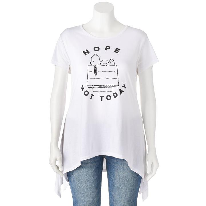 Juniors' Plus Size Peanuts Snoopy Nope Not Today Graphic Tee, Teens, Size: 2xl, White