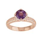 14k Rose Gold Over Silver Amethyst & Lab-created White Sapphire Halo Ring, Women's, Size: 9, Purple