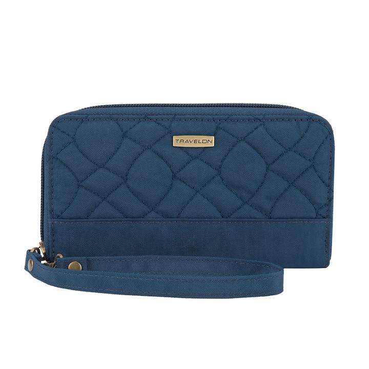 Travelon Rfid Blocking Signature Quilted Phone Clutch Wallet, Women's, Blue