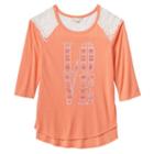 Girls Plus Size Mudd&reg; Raglan Lace High-low Graphic Tee, Girl's, Size: 18 1/2, Lt Orange