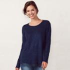 Women's Lc Lauren Conrad Lace Trim Top, Size: Large, Blue (navy)