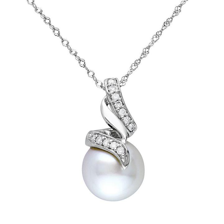 South Sea Cultured Pearl & 1/10 Carat T.w. Diamond 14k White Gold Pendant Necklace, Women's, Size: 17