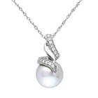 South Sea Cultured Pearl & 1/10 Carat T.w. Diamond 14k White Gold Pendant Necklace, Women's, Size: 17