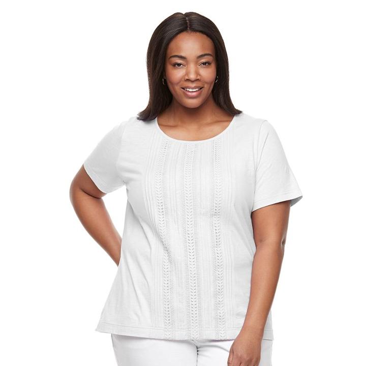 Plus Size Croft & Barrow® Pintuck & Crochet Tee, Women's, Size: 1xl, White