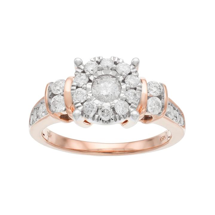 10k Gold 1 Carat T.w. Diamond Flower Engagement Ring, Women's, Size: 9, White