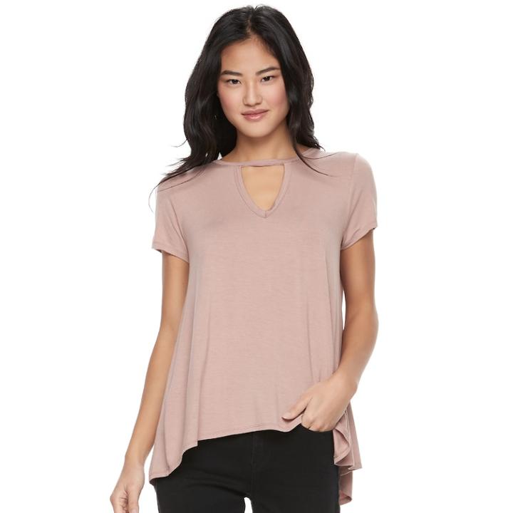 Juniors' Miss Chievous Split Back Choker Neck Tee, Teens, Size: Small, Light Pink