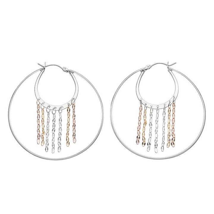 Jennifer Lopez Tri Tone Fringe Nickel Free Double Hoop Earrings, Women's, Multicolor