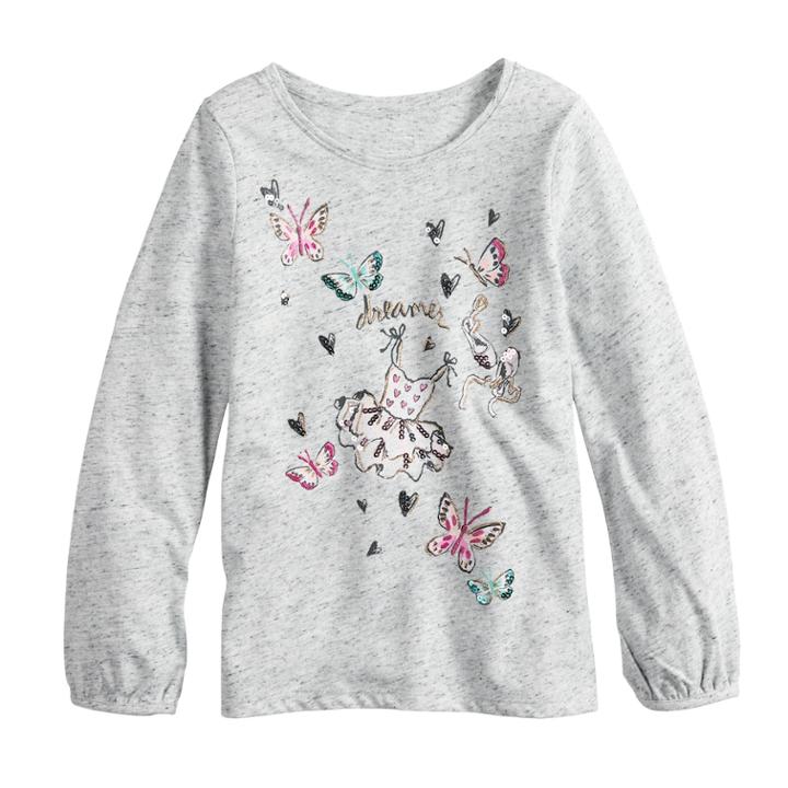 Girls 4-12 Sonoma Goods For Life&reg; Shirred Glittery Graphic Tee, Size: 6x, White