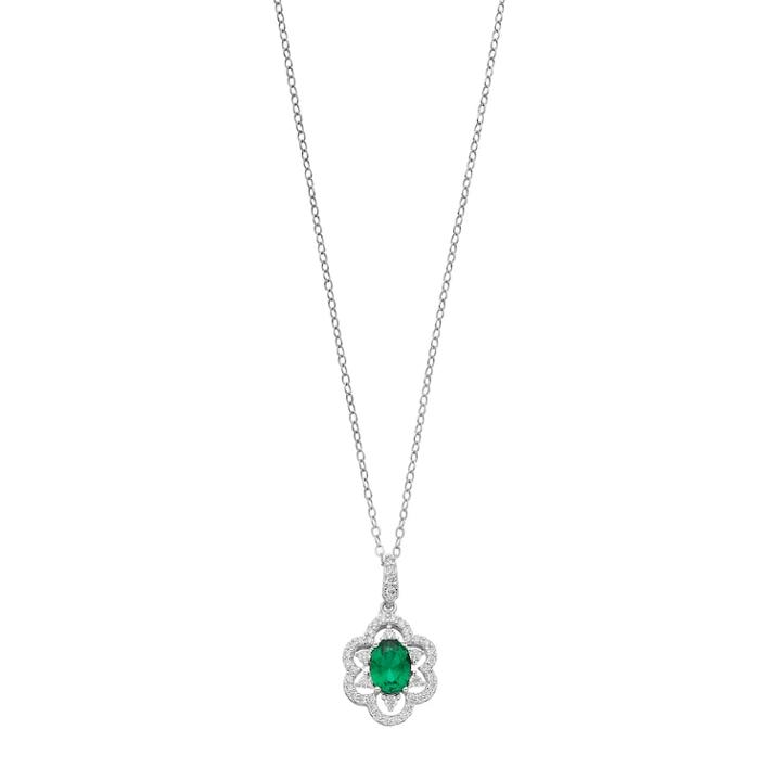 Sterling Silver Simulated Emerald & Cubic Zirconia Scalloped Pendant Necklace, Women's, Size: 18, Green