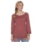 Women's Sonoma Goods For Life&trade; Fringe V-neck Sweater, Size: Medium, Dark Red