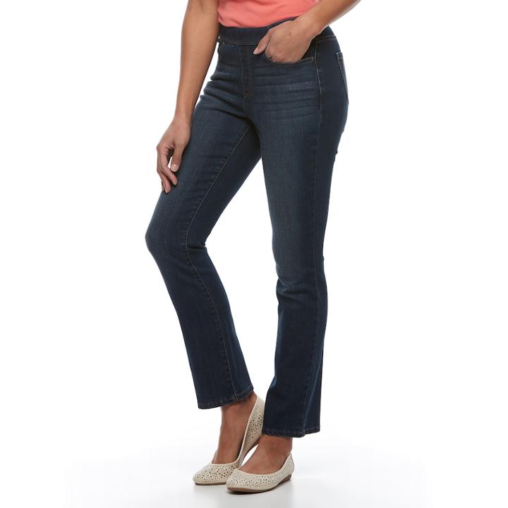 Women's Croft & Barrow&reg; Pull-on Straight Leg Jeans, Size: 14 Short, Dark Blue