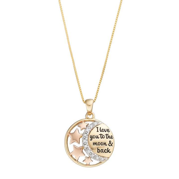 Charmed By Diamonds 1/10 Carat T.w. Diamond I Love You To The Moon & Back Pendant, Women's, Size: 18, White