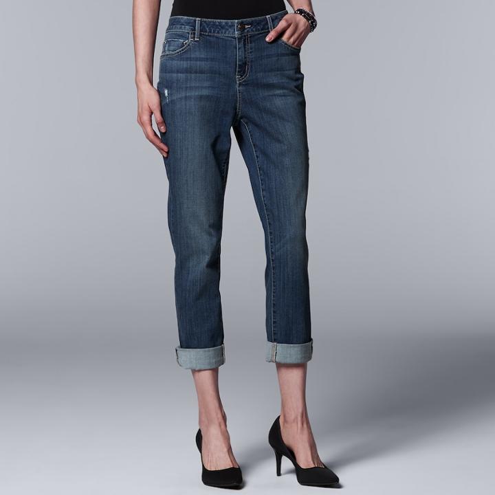 Women's Simply Vera Vera Wang Roll Cuff Capri, Size: 12, Dark Blue
