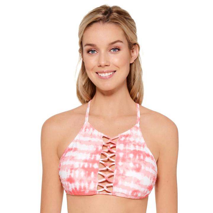 Juniors' Hot Water High-neck Bikini Top, Women's, Size: Medium, Light Red