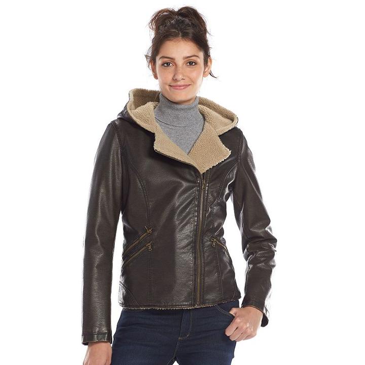 Women's Levi's Faux-leather Hooded Motorcycle Jacket, Size: Small, Dark Brown