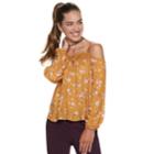 Juniors' Rewind Lace Floral Cold-shoulder Top, Teens, Size: Large, Yellow
