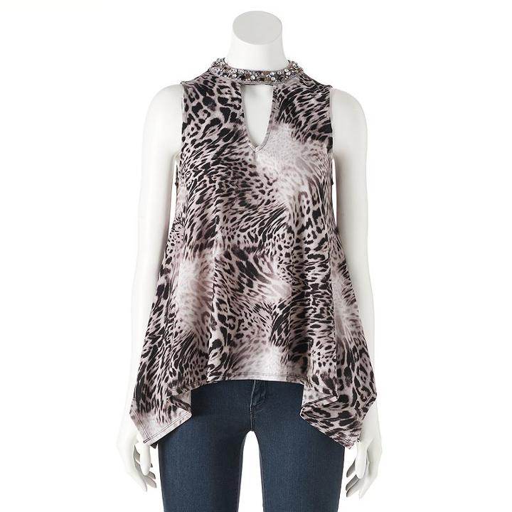 Women's Jennifer Lopez Embellished Keyhole Swing Tank, Size: Xl, Silver
