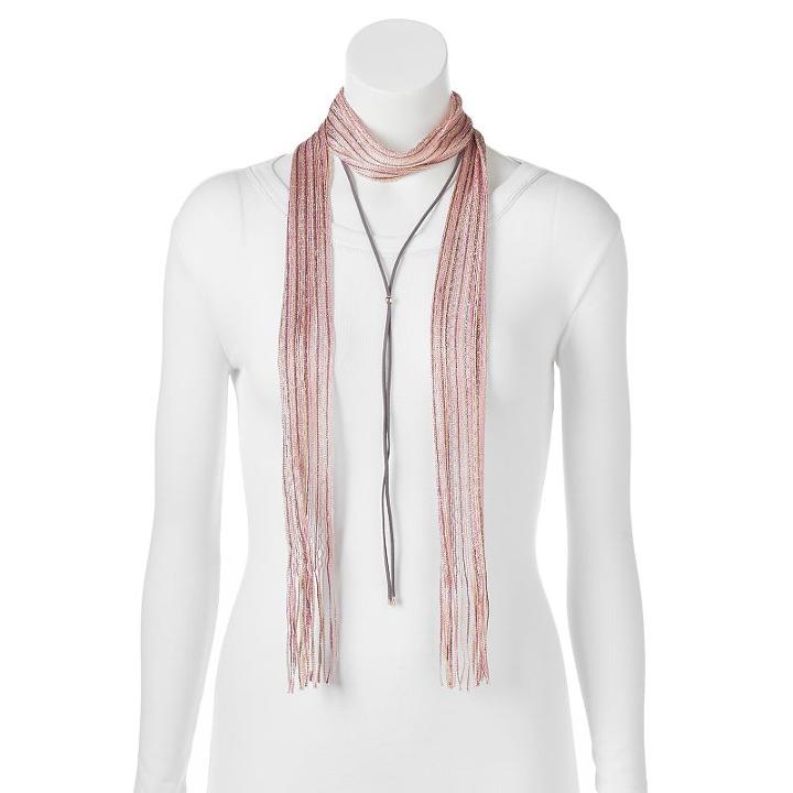 Mudd® Striped Skinny Scarf & Bolo Necklace Set, Women's, Red Other