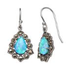Tori Hill Simulated Blue Opal And Marcasite Sterling Silver Frame Teardrop Earrings, Women's, White