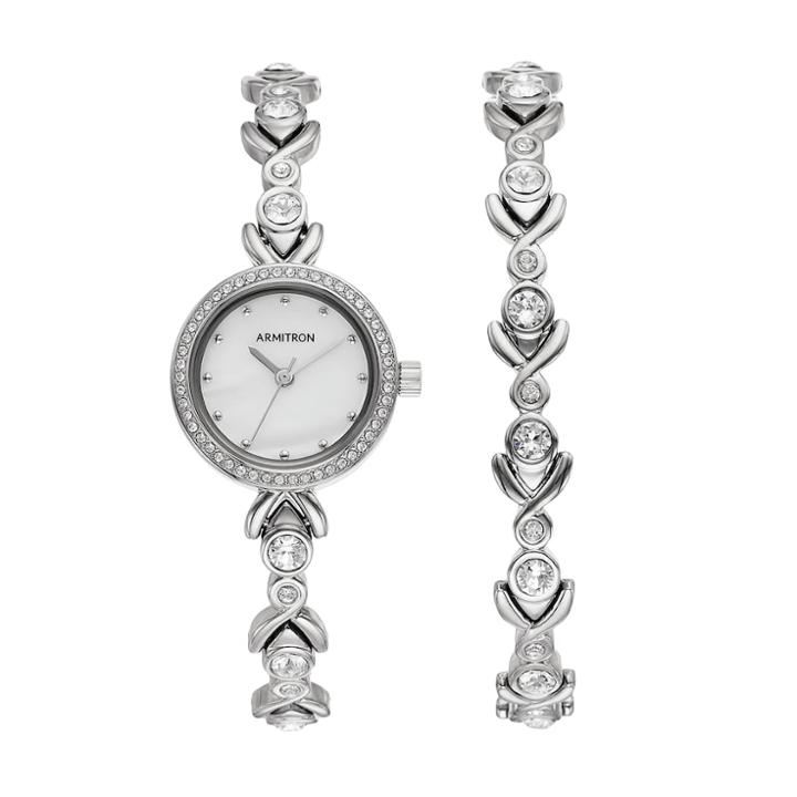 Armitron Women's Crystal Watch & Bracelet Set - 75/5544mpsvst, Size: Small, Grey