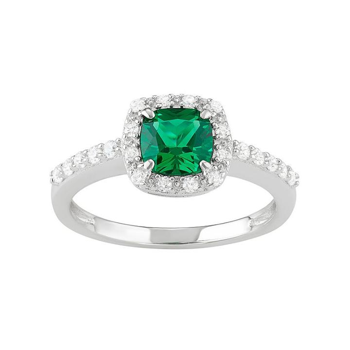 Sterling Silver Lab-created Green Spinel & Cubic Zirconia Halo Ring, Women's, Size: 8