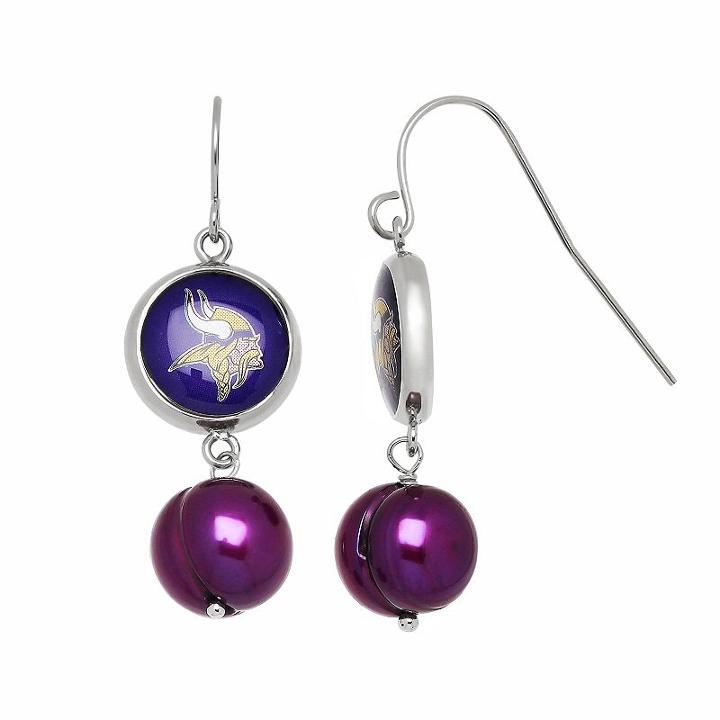 Minnesota Vikings Dyed Freshwater Cultured Pearl Stainless Steel Team Logo Drop Earrings, Women's, Purple