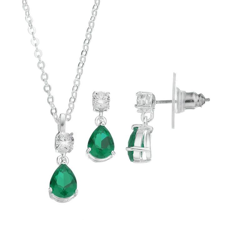 City Rox Cubic Zirconia Teardrop Pendant Necklace & Earring Set, Women's, Green