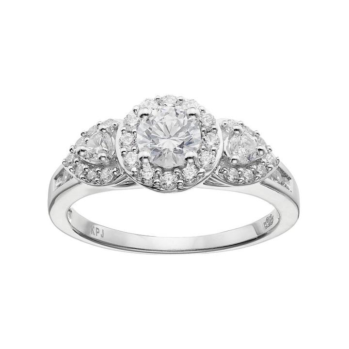Simply Vera Vera Wang 14k White Gold 1 Carat T.w. Diamond 3-stone Halo Engagement Ring, Women's, Size: 8