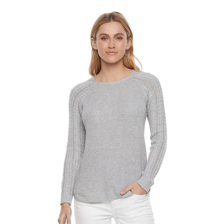 Women's Sonoma Goods For Life&trade; Pointelle Crewneck Sweater, Size: Medium, Light Grey