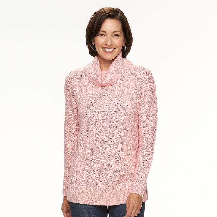 Women's Croft & Barrow® Cable-knit Cowlneck Sweater, Size: Large, Med Pink