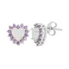Sterling Silver Lab-created Opal & Cubic Zirconia Heart Halo Stud Earrings, Women's, Purple